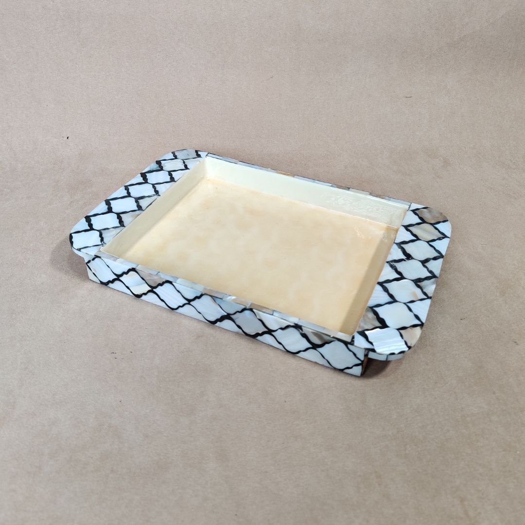 Rectangle Tray Set Of 2 - Black & White Mother Of Pearl