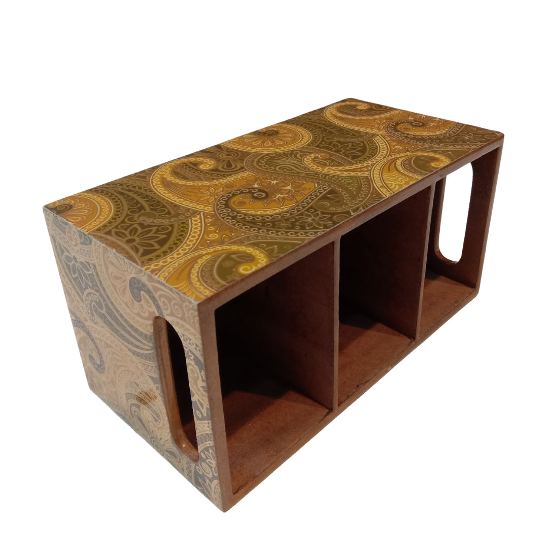 Wooden gold paisely  print & enamelled 3 Partition Caddy