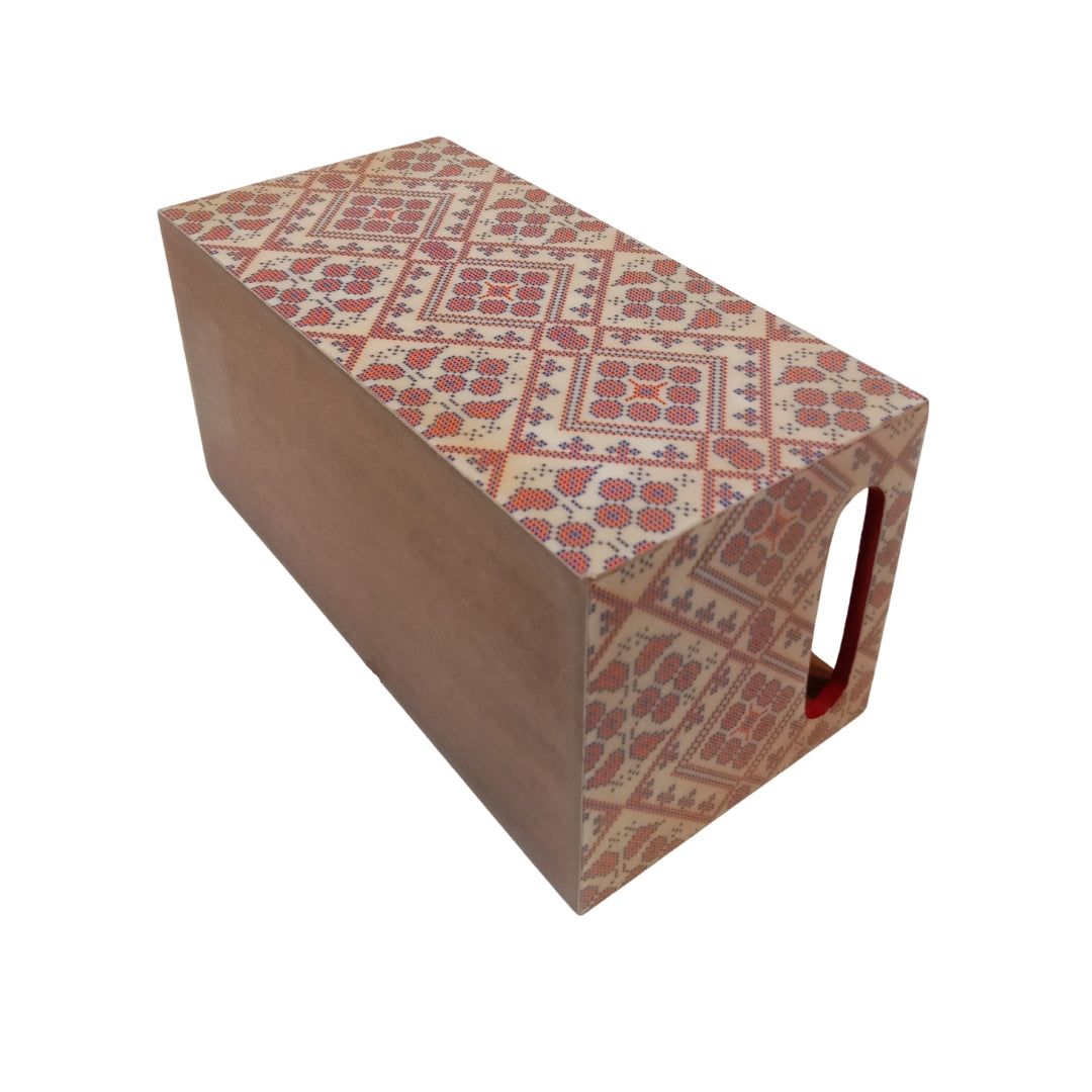 Wooden Blue & red abstract print & enamelled 3 Partition Caddy