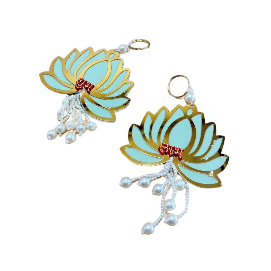 Side Hanging Set Of 2 - Lotus Shubh Labh Cyan