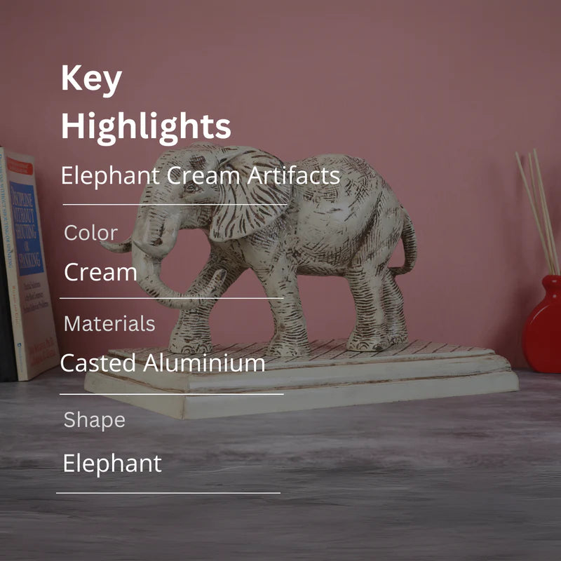 Metal Elephant Cream Finish Artifact