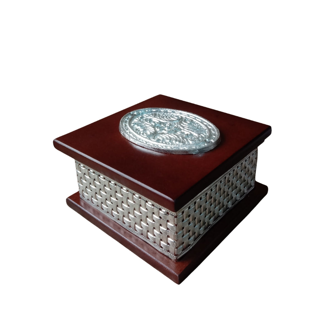 Small Wooden Silver-Plated Mithai Box