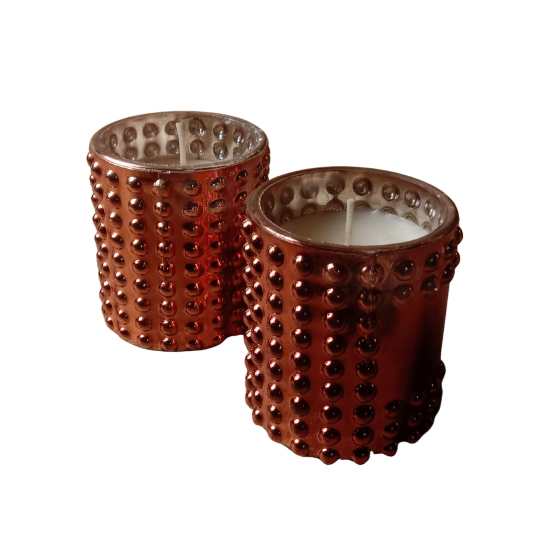 Copper Dotted Glass Votive Candle Holders - Scented Wax Set (Set of 2)