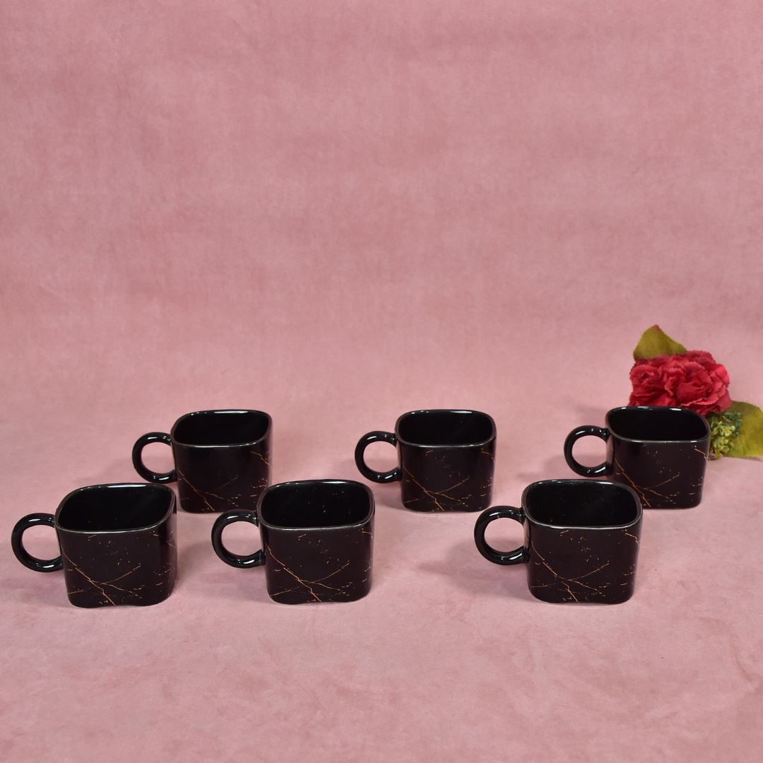 Ceramic Cup & Teapot With Tray Set Of 6 - Black