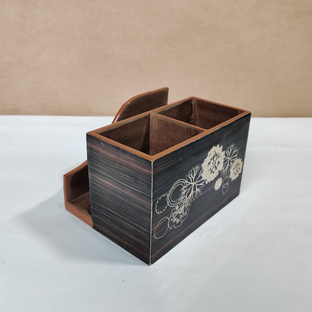 Small Cutlery Tissue Holder - Black & Brown Flower