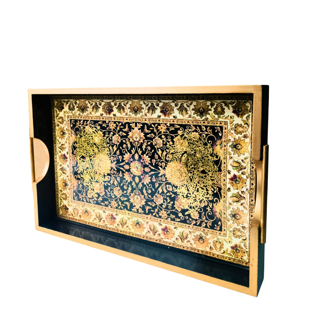 Turkish black & Beige Digital Print Enamel Tray Large