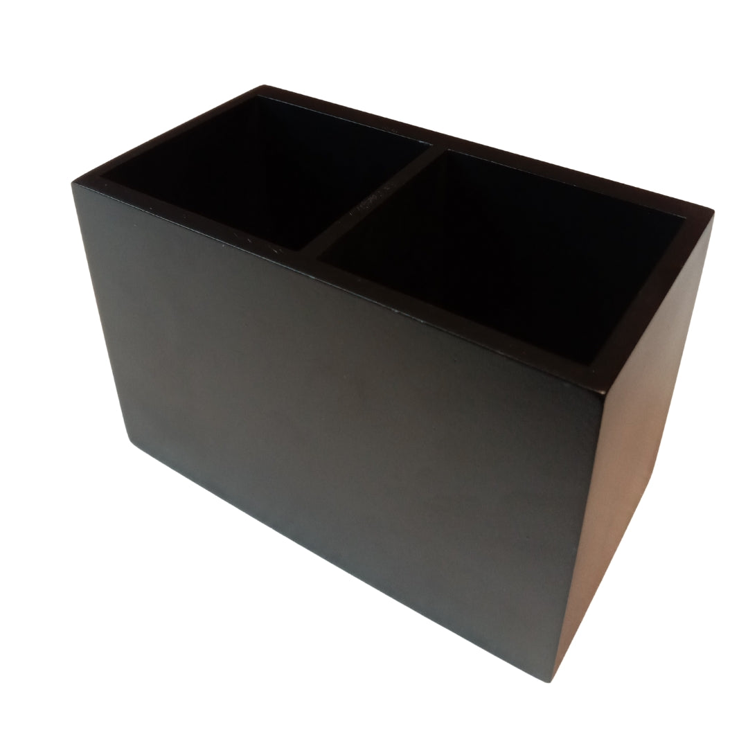 Wooden black mosaic abstract print & enamelled with deco paint 2 Partition Caddy