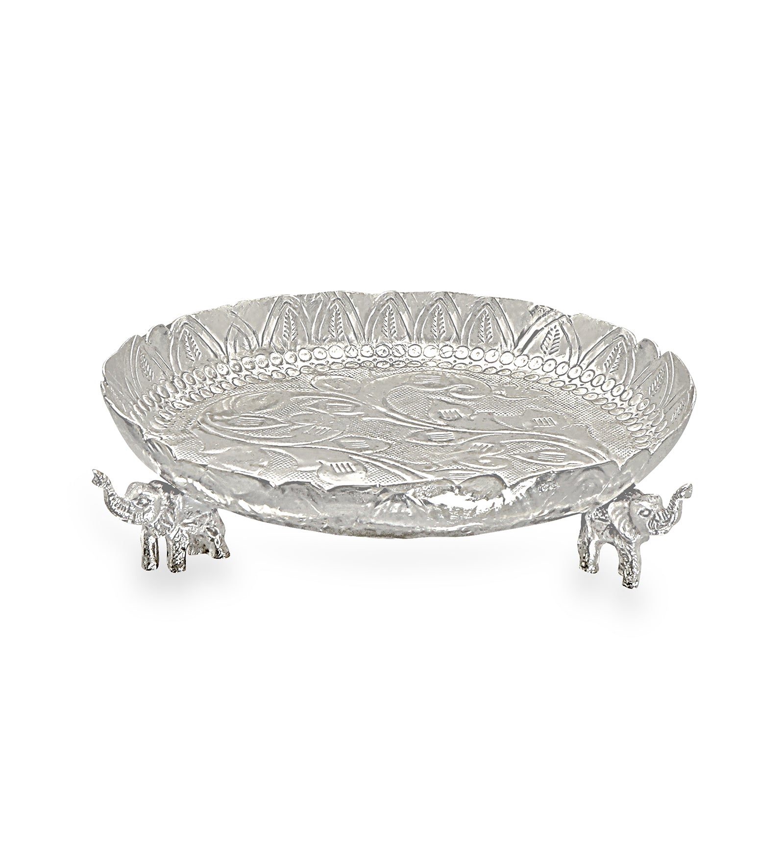 Silver Plated Platter Urli- Large - Elephant Urli 3- The Home Co.