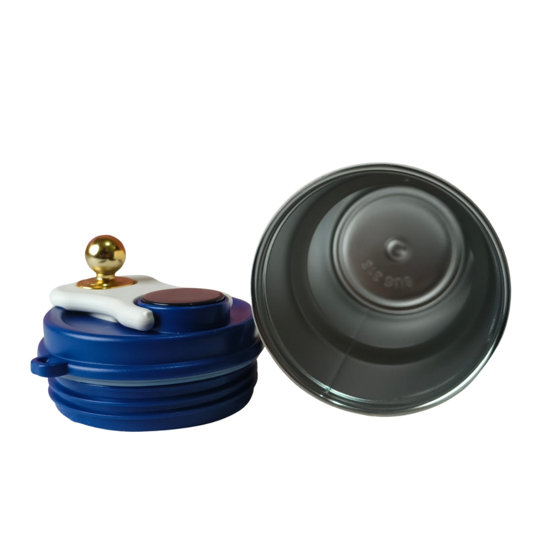 White Stainless Steel With Blue Lid & Gold Knob