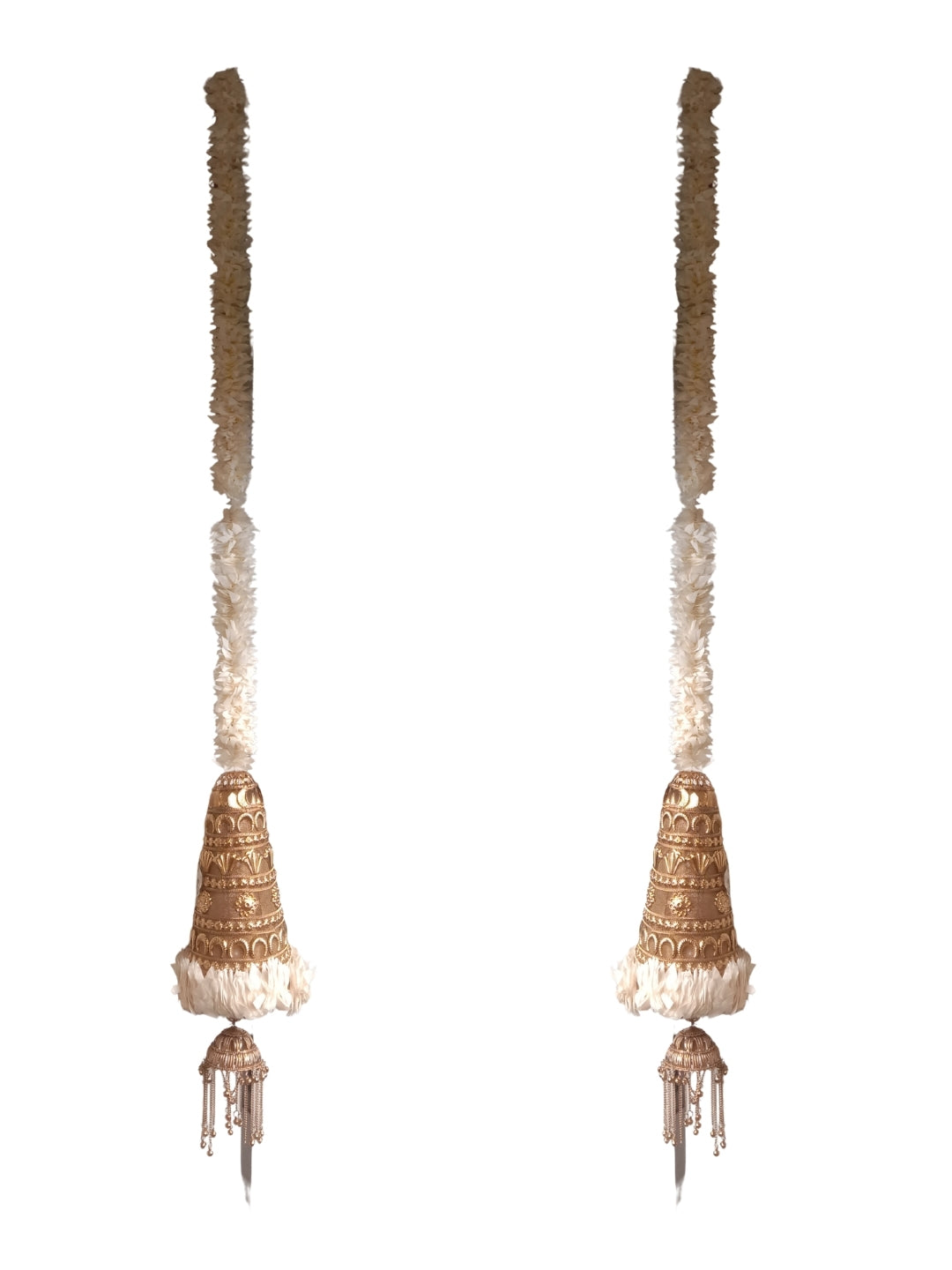 Artificial White gajra with metal cone sidehanging set of 2 -Medium