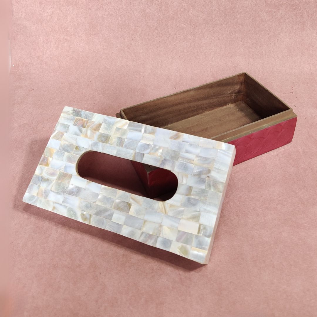 Tissue Box - Dark Pink Mother Of Pearl