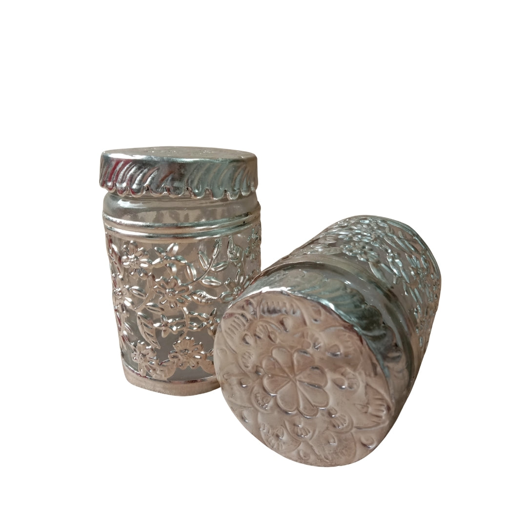 Silver Plated Floral Jars with Red Velvet Gift Box Set of Two