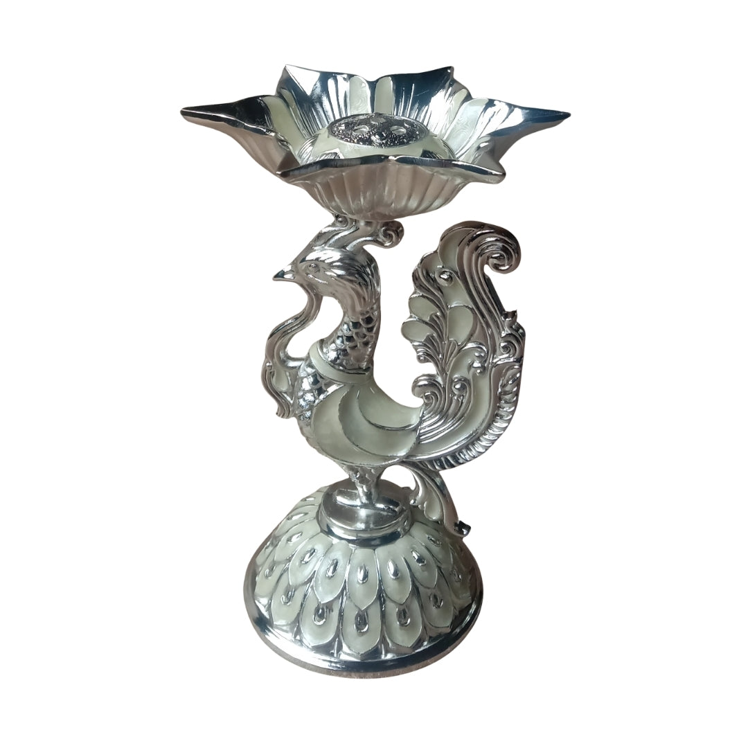 White metal Decorative Silver Peacock Design Diya