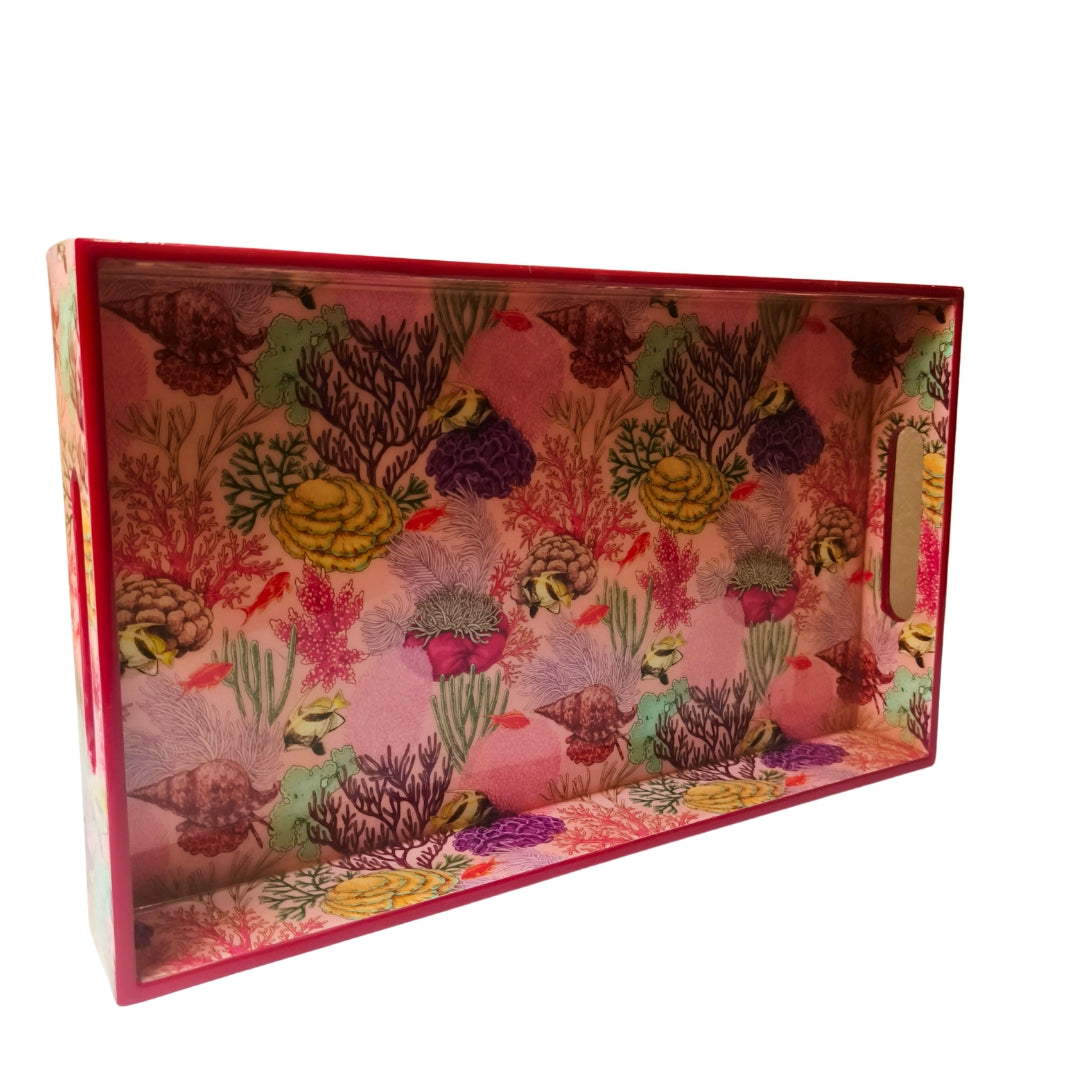 Pink Crafted Enamel Tray Sea Edition