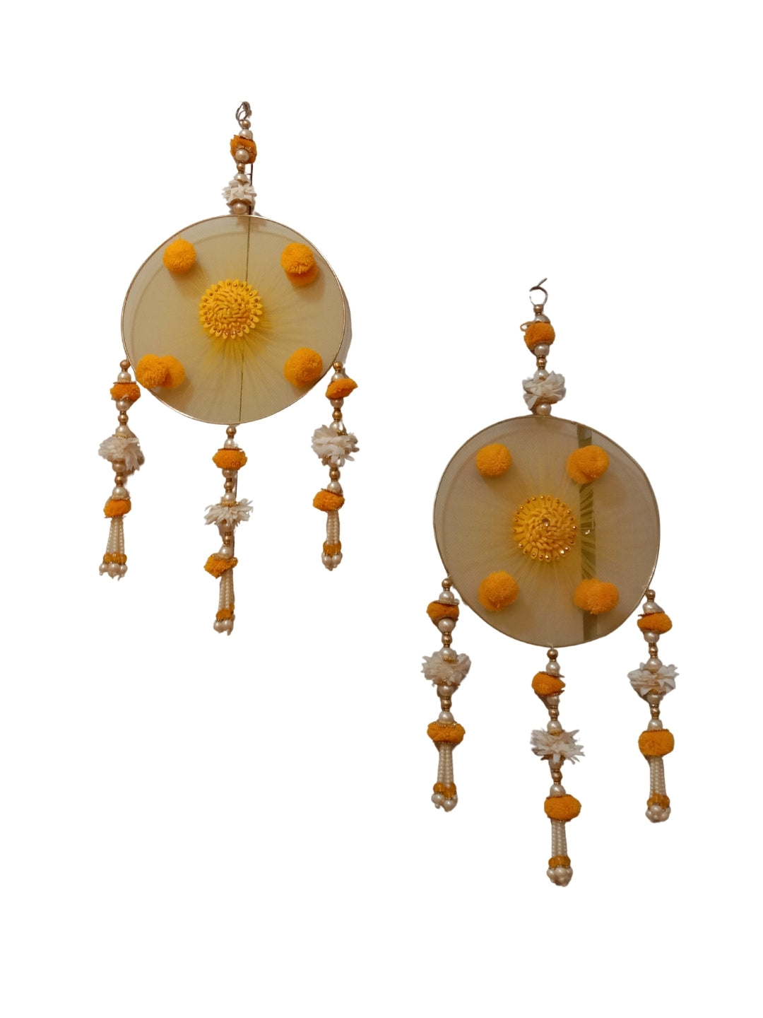 Yellow Pom-Pom & Pearl Festive Side Hangings