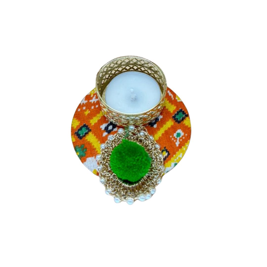 Patola Tea Light Holder Set Of 2 Green