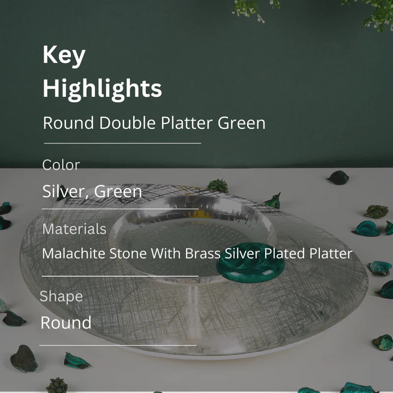 Brass Silver Plated Double Platter With Green Resin