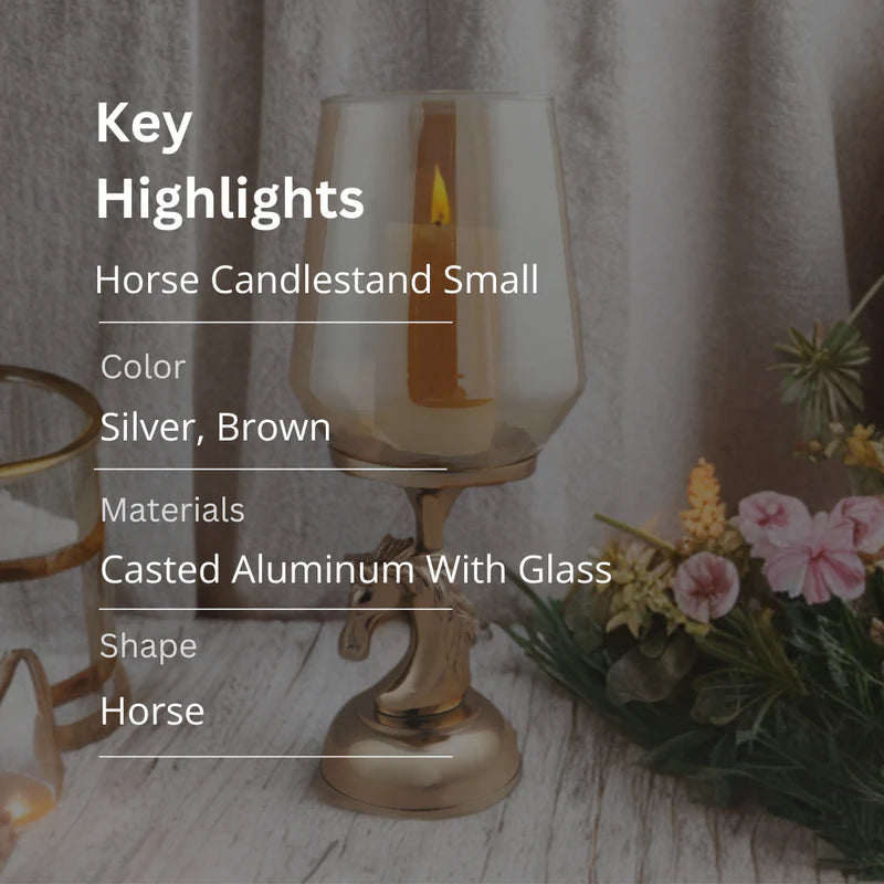 Metal & Glass Horse Candlestand Small