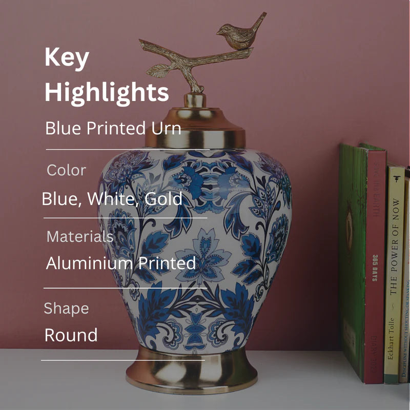 Metal Blue Printed Urn