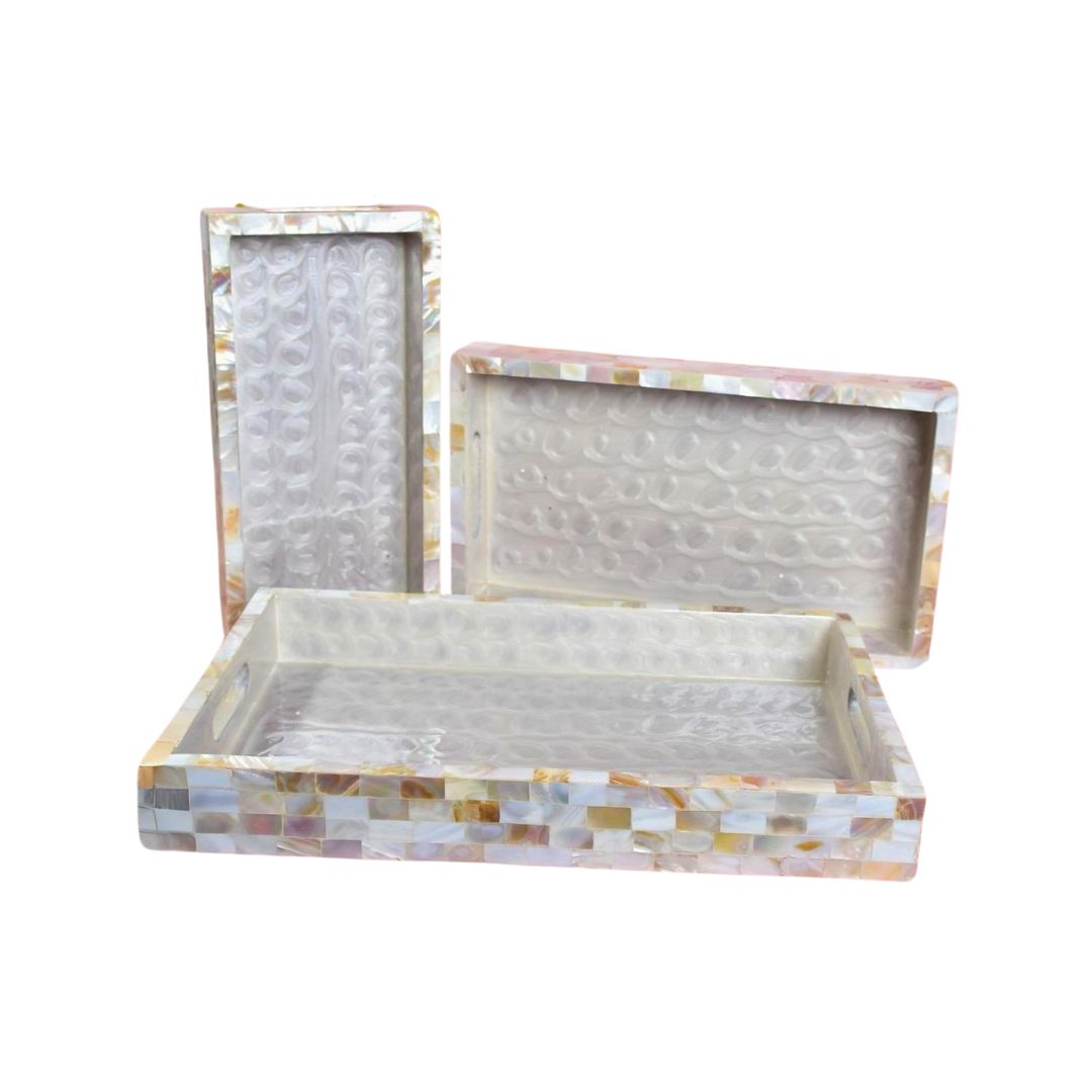 Tray Set Of 3 - Mother Of Pearl