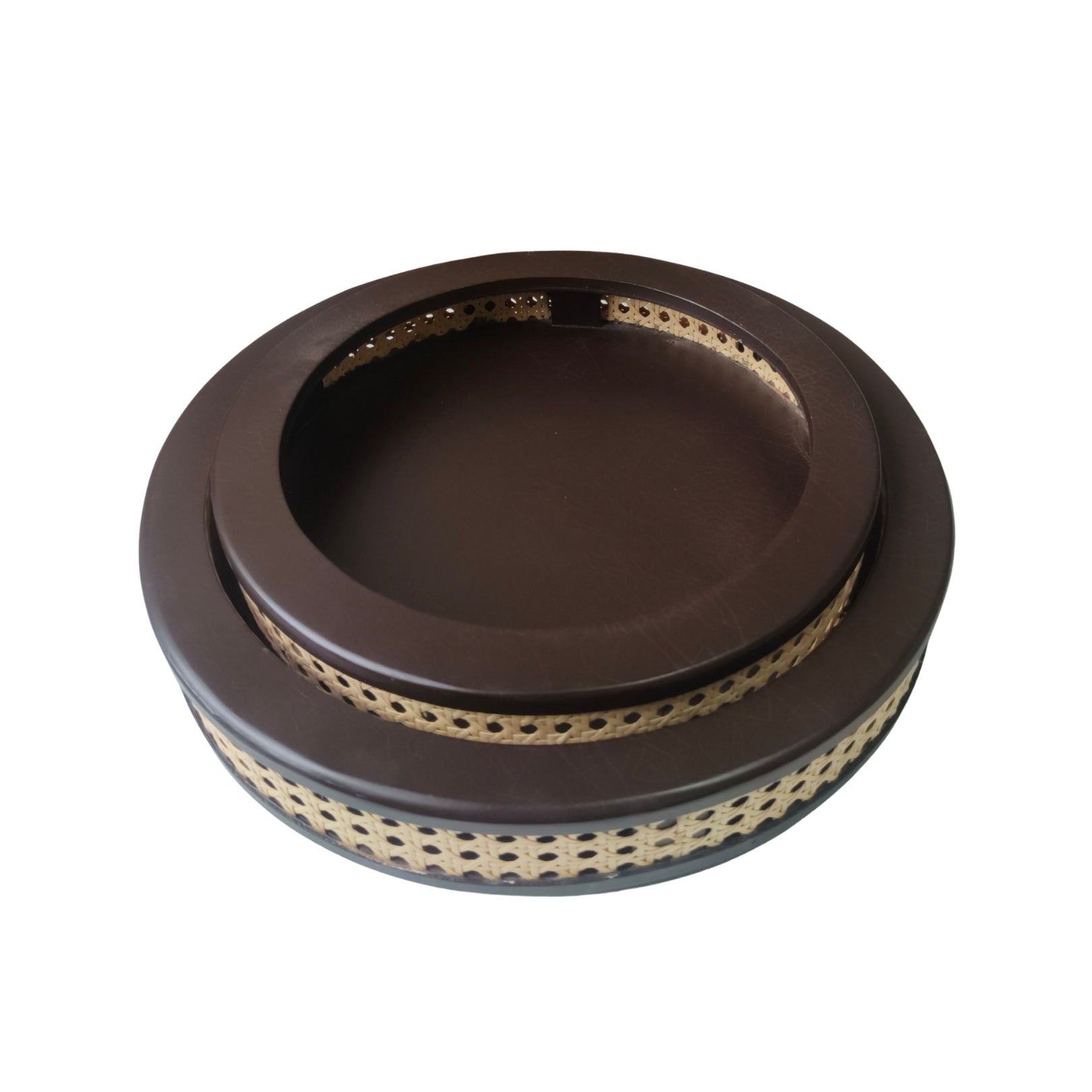 Wooden With rattan round tray set of 2