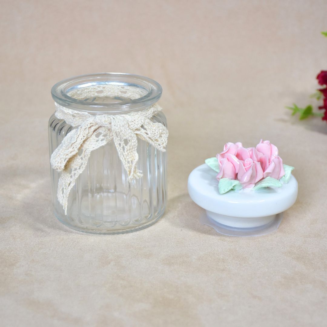 Ceramic Jar With Flower Lid Set Of 3