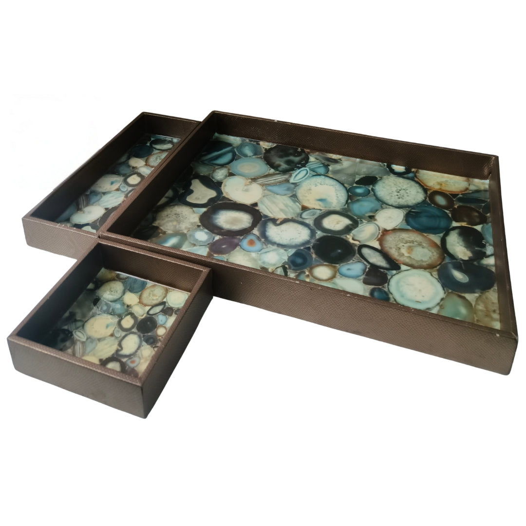 Agate print Leather Tray set of 3