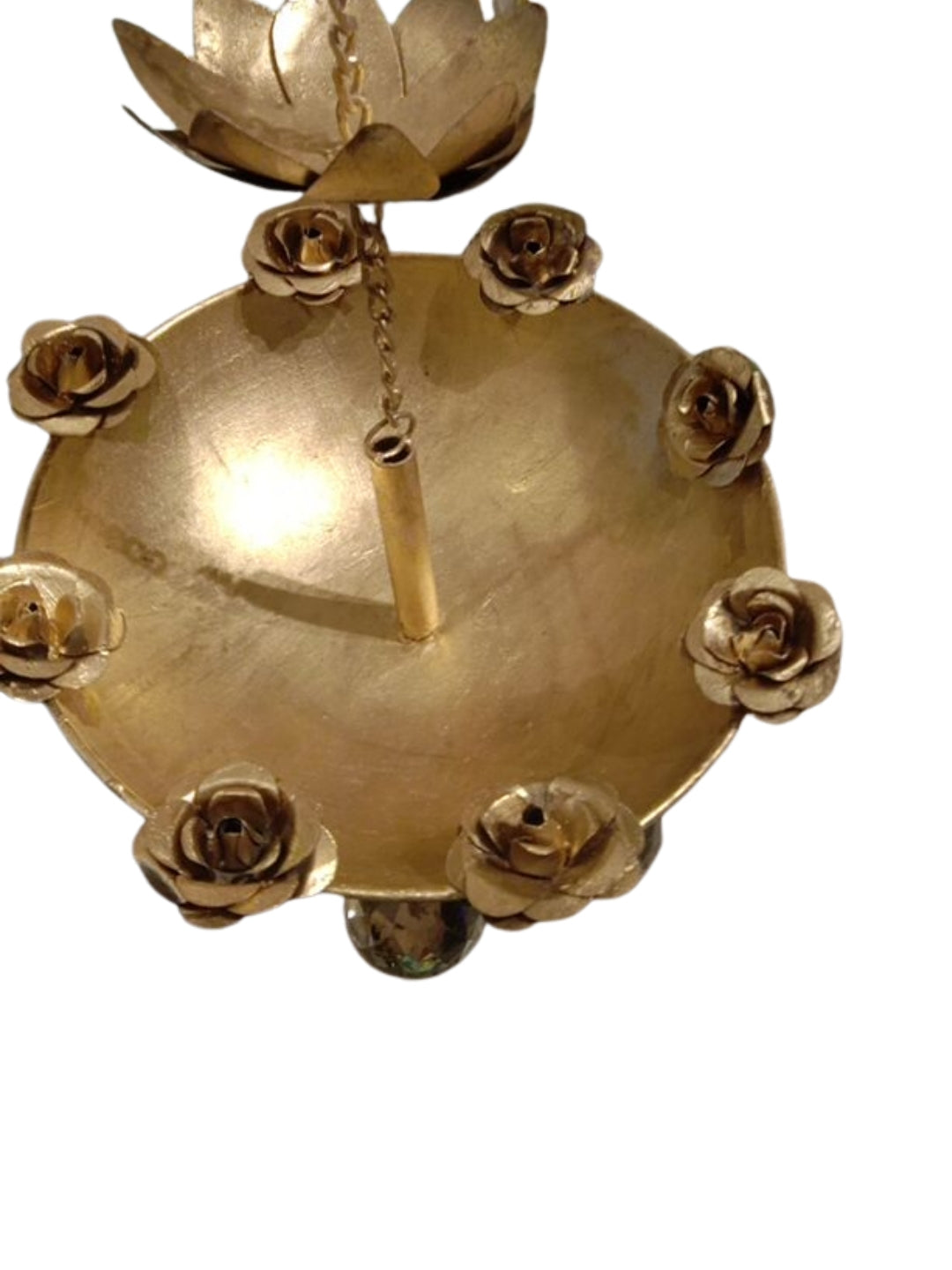 Metal gold finish hanging urli with crystal drops