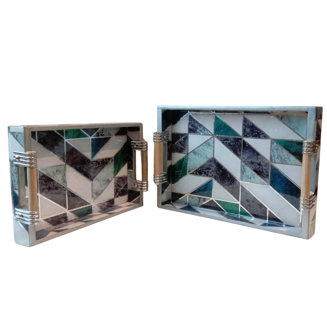 Rectangle - New mosaic with wooden handle set of 2