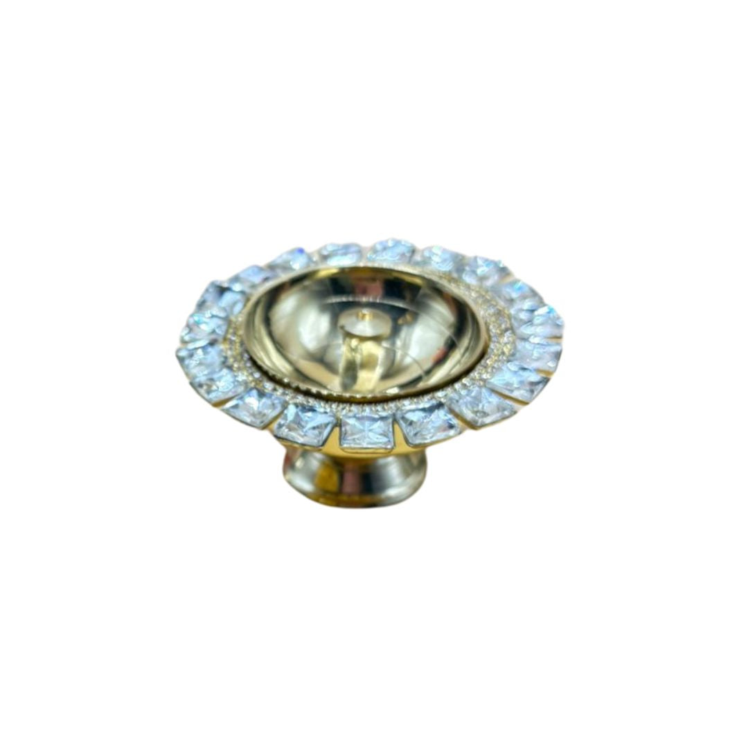 Gold Plated Metal & Diamond Diya Set Of 2