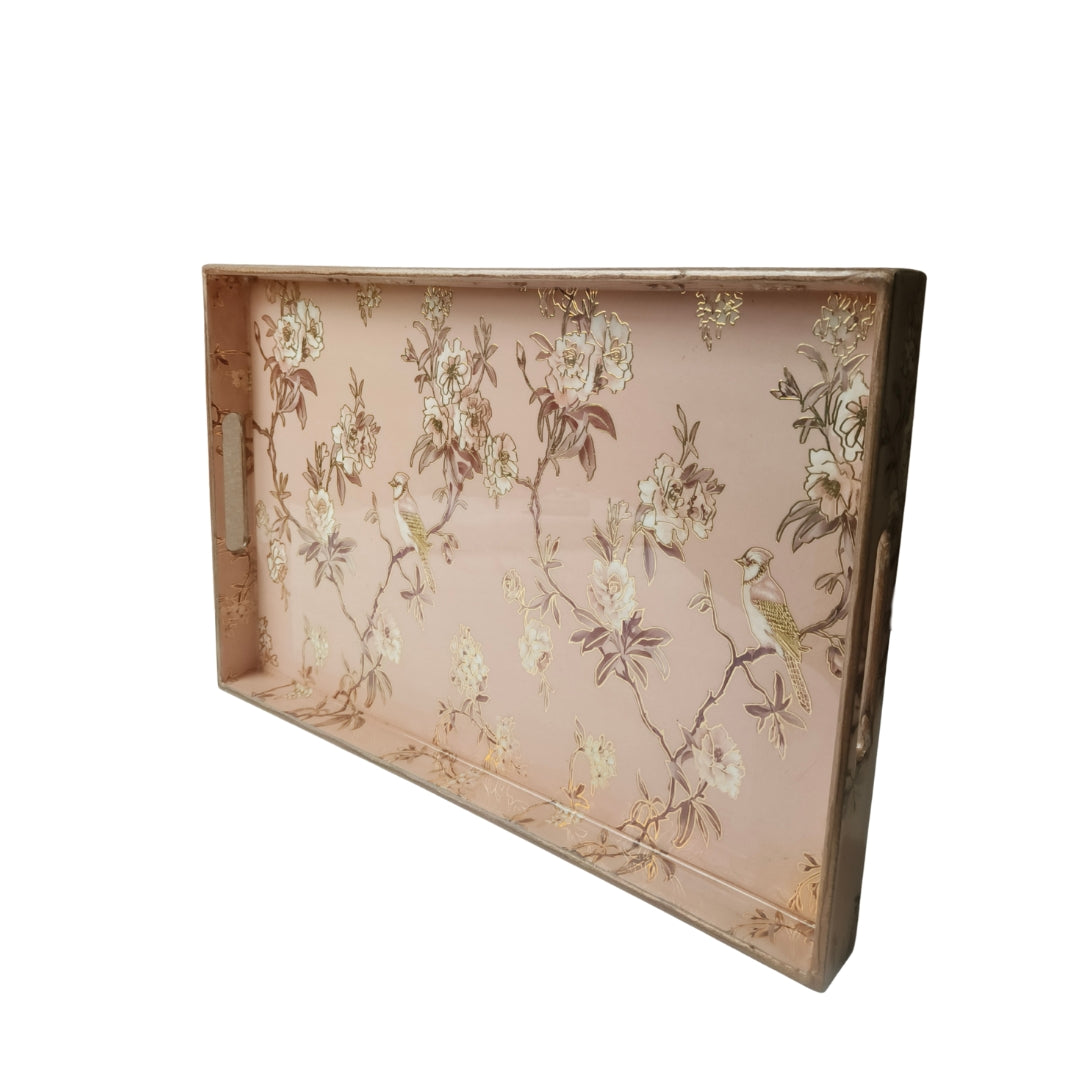 Wooden Peach Bird Print Design Tray Large