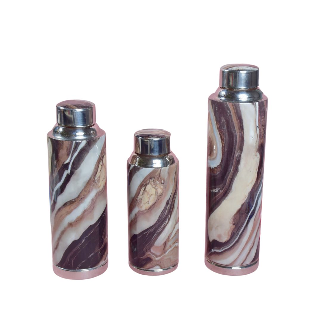 Brown Marble Copper Bottle - Set Of 3