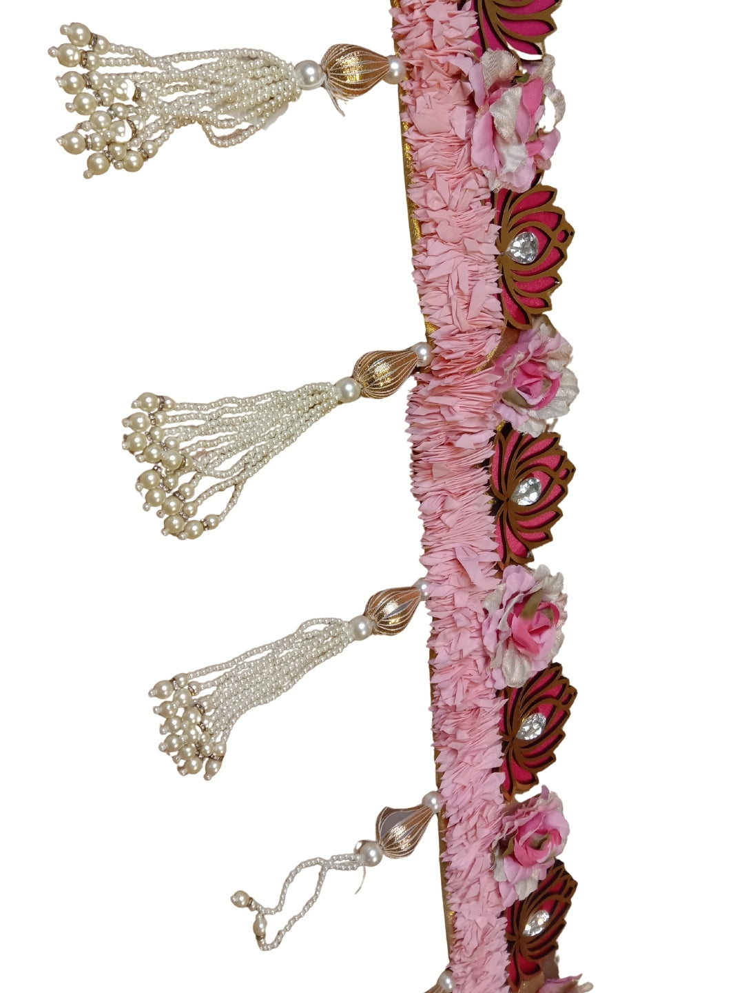 Artifical pink gajra with lotus cutouts and pink flower toran