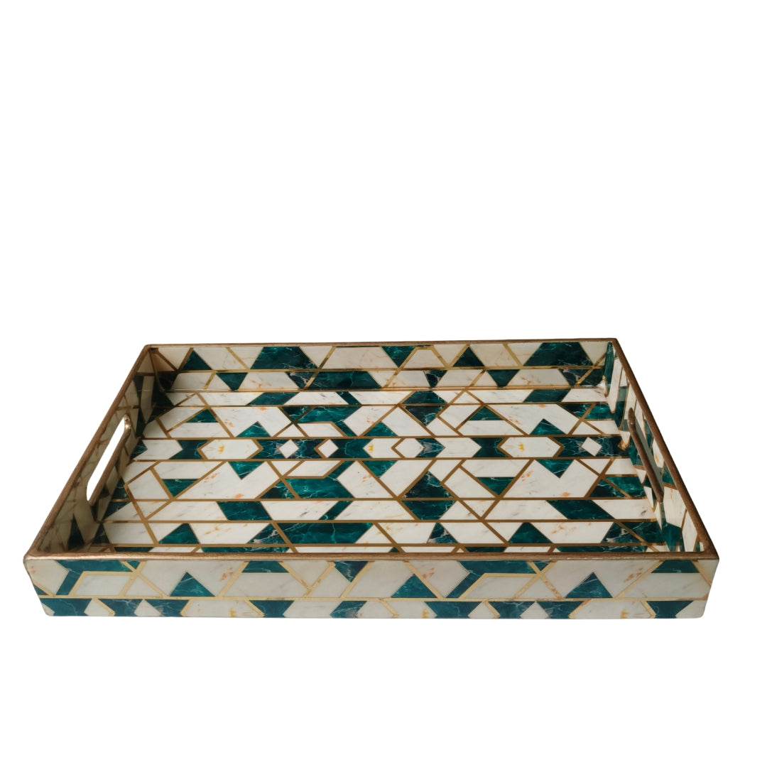 Wooden Green Abstract Print Design Enamel Tray
