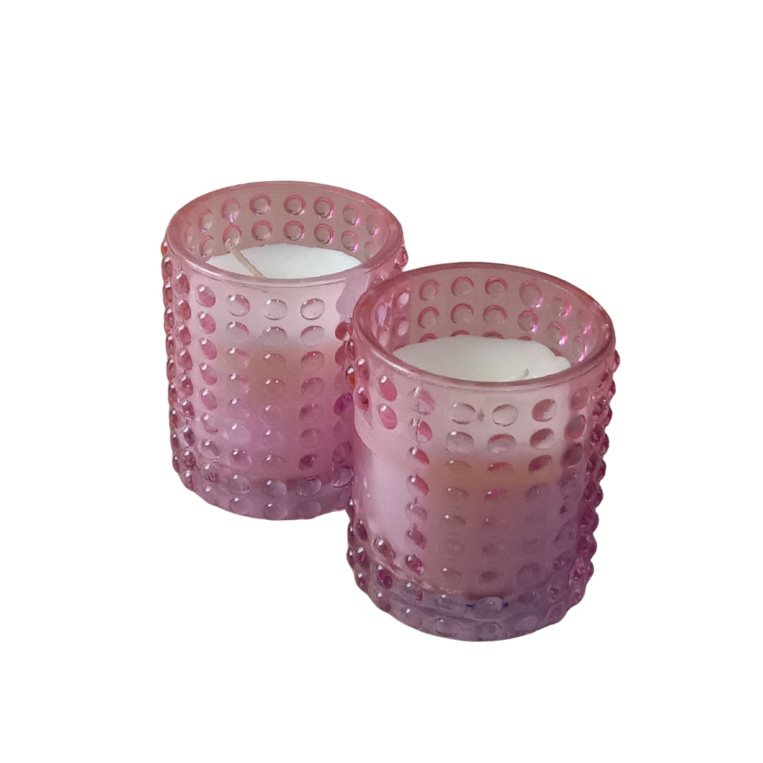 Pink Dotted Glass Votive Candle Holders - Scented Wax Set (Set of 2)