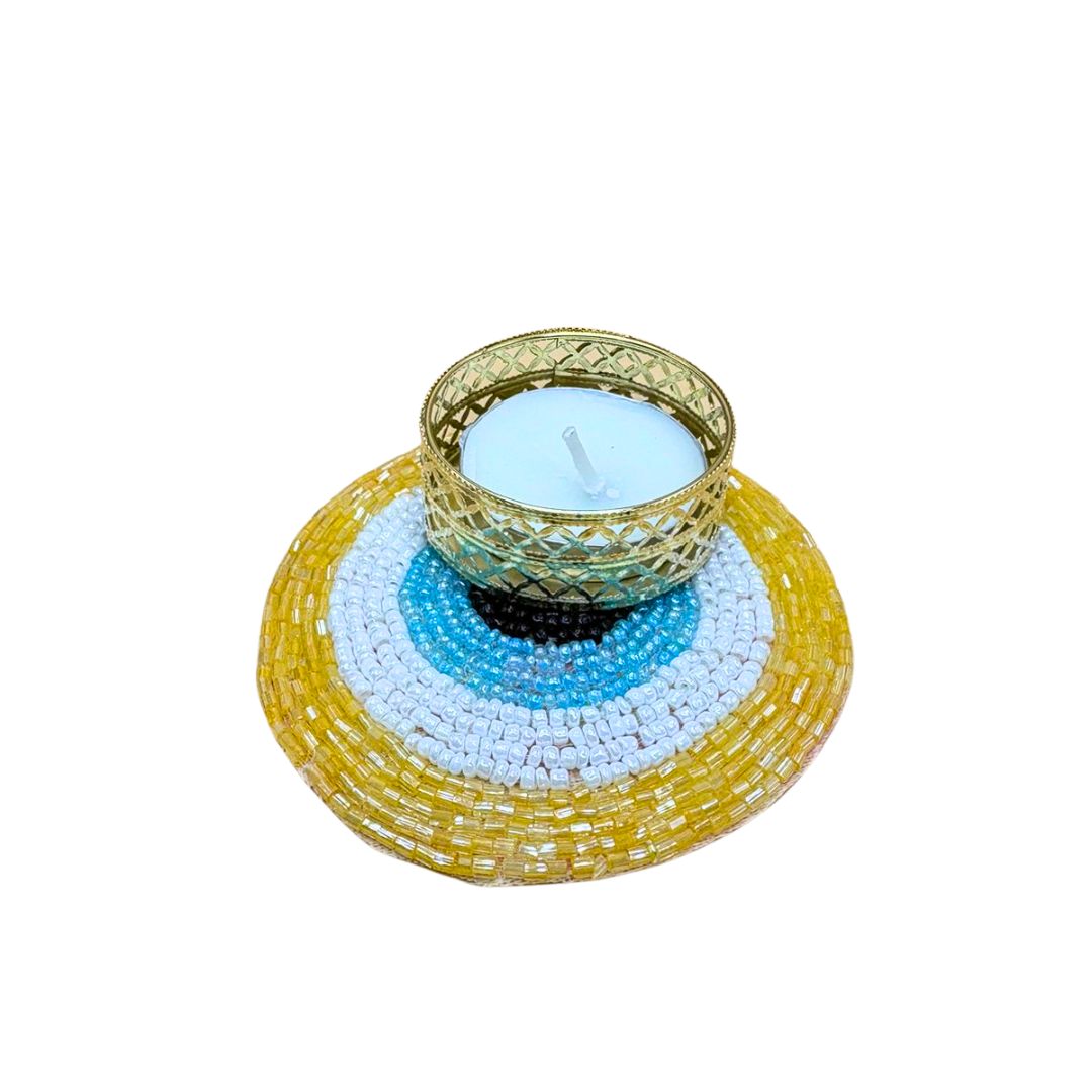 Evil Eye Tea Light Holders Set Of 2 Yellow