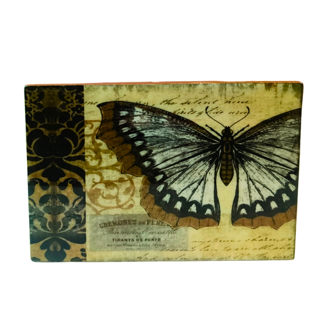 Butterfrly Print & Enamel Wooden 2 Partition Caddy