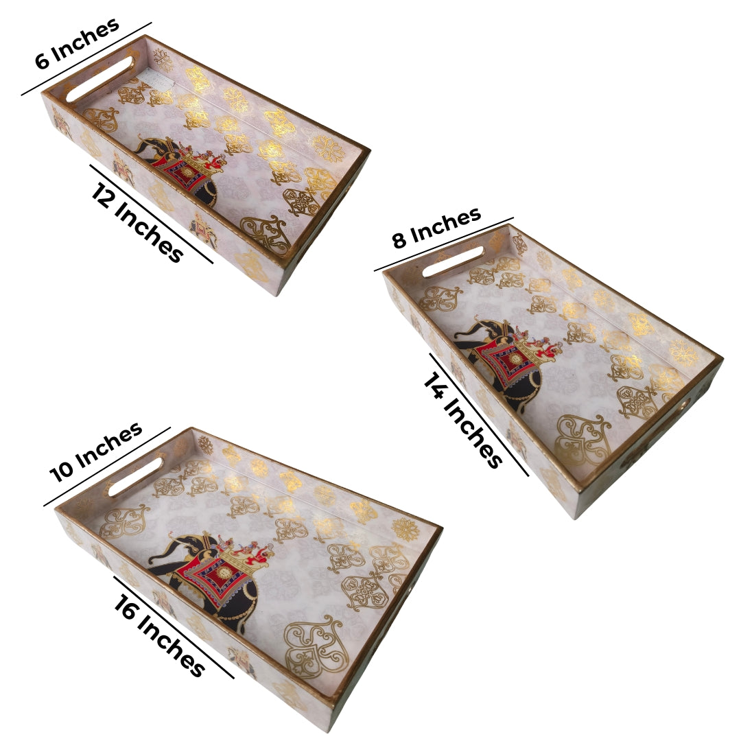 Elephant Design Enamel Tray (Set Of 3)