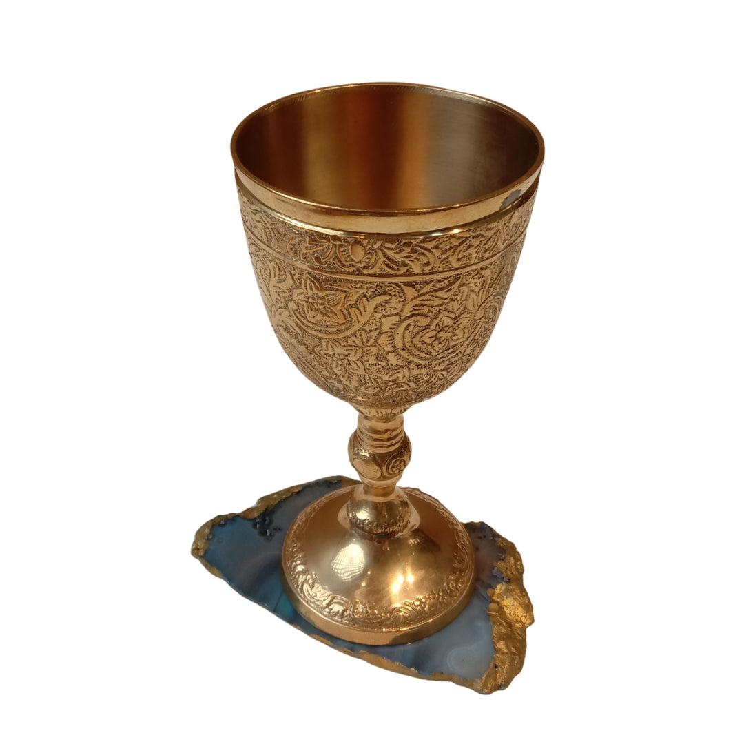 Table Coaster - Blue Agate Stone with Gold Lining Set Of 3