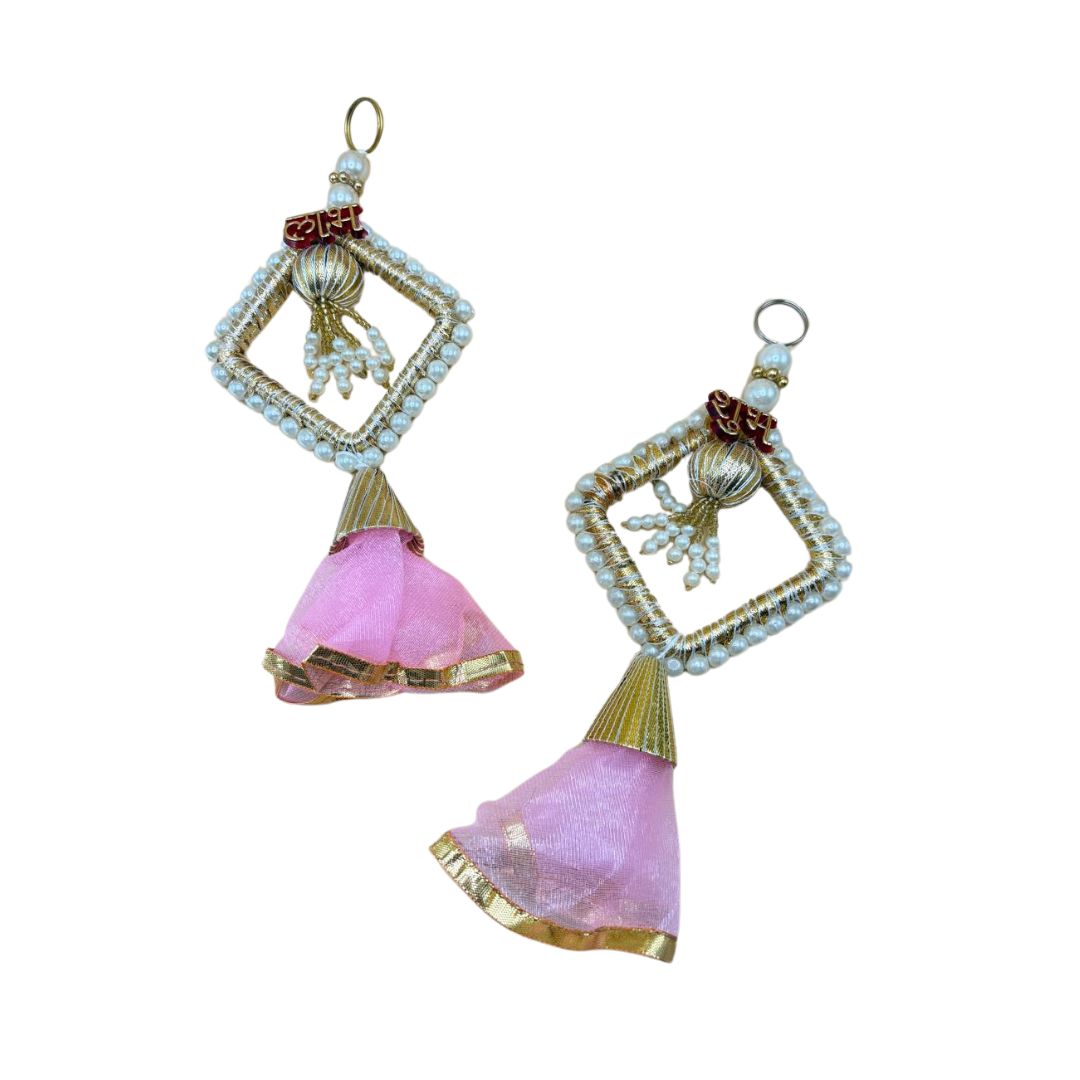 Side Hanging Set Of 2 - Shubh Labh Pink & White