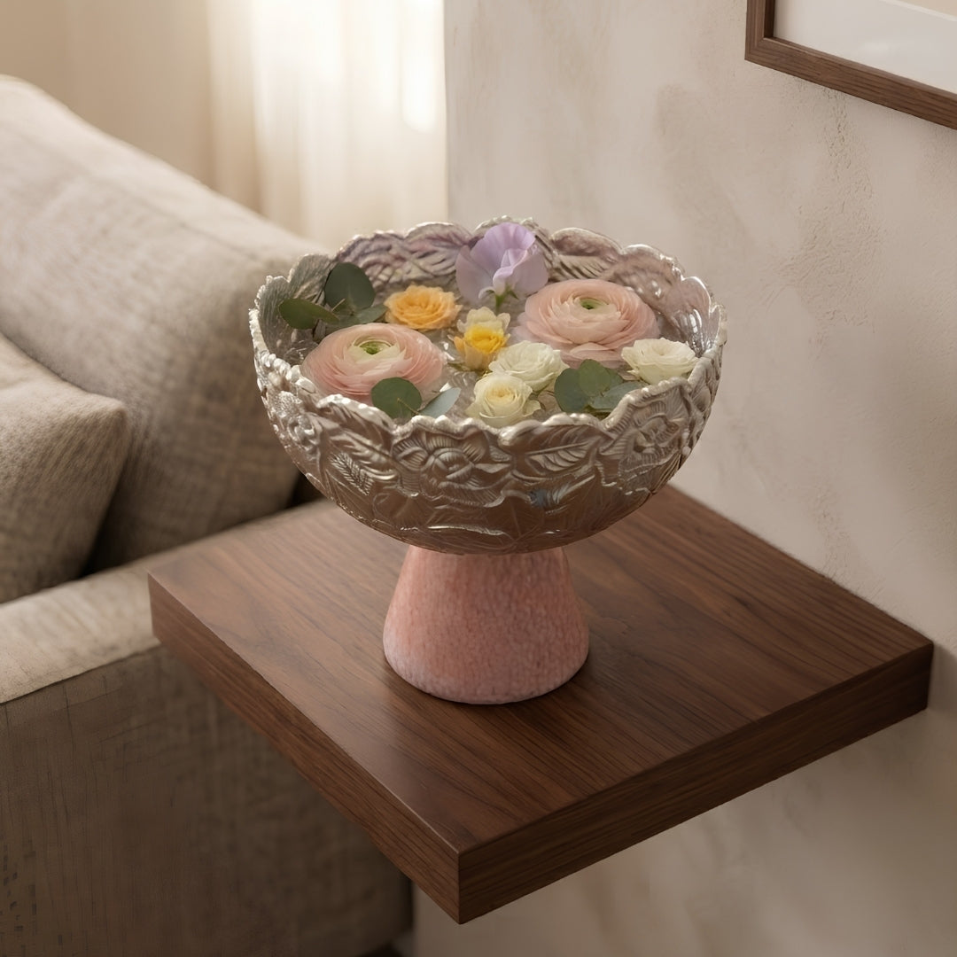 Purple Velvet Gift Box with Ornate Silver Decorative Bowl