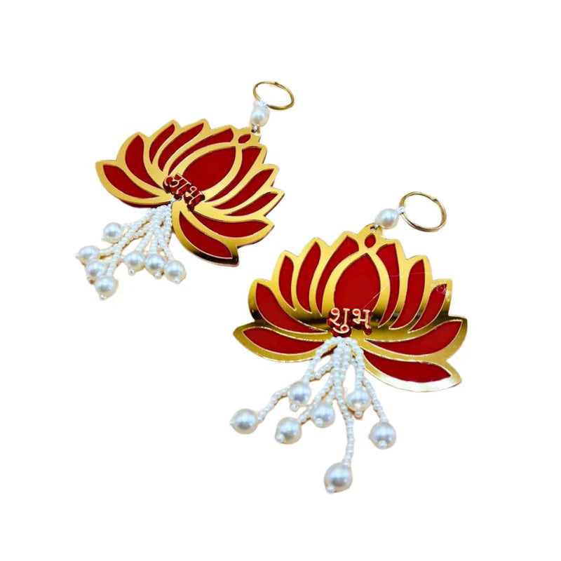 Side Hanging Set Of 2 - Lotus Shubh Labh Red