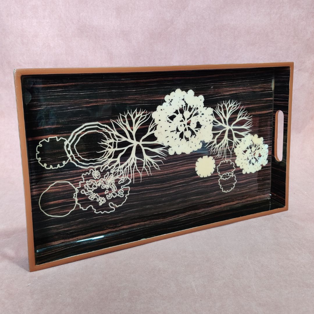 Tray Set Of 3 - Black & Brown Flower