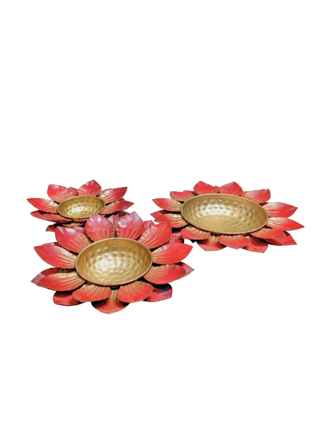 Metal red & gold colour lotus shape urli - set of 3