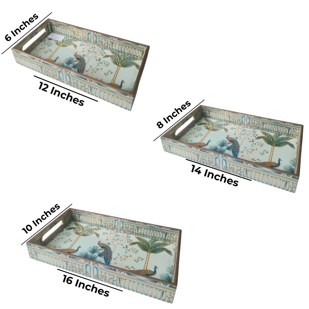 Peacock Design Enamel Tray(Tray Set of 3)