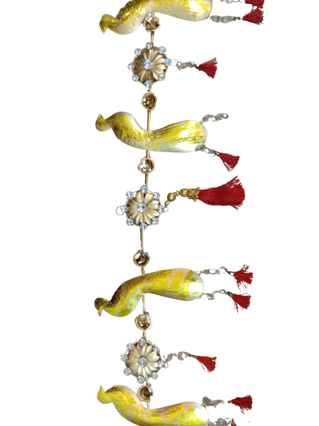 metal gold finish peaock design with gold balls hanging toran