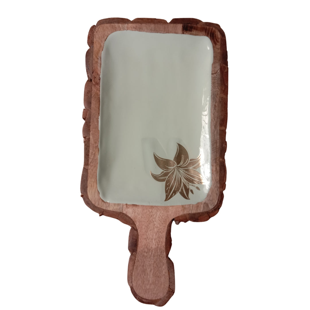 Green Enamel Wooden Paddle Platter with Tulip Foil Print