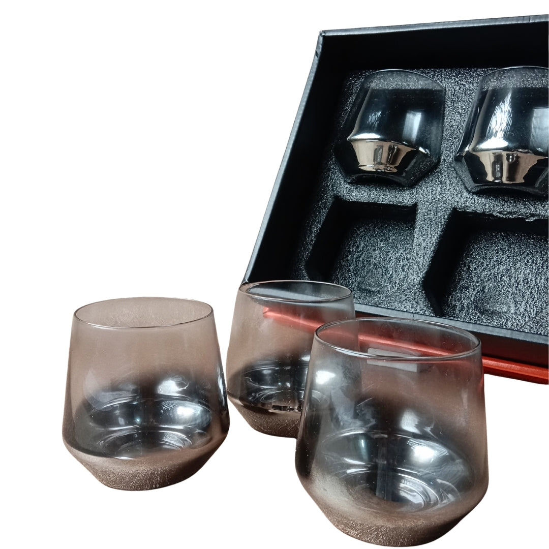 Silver Electroplated Stemless Glass Tumbler Set