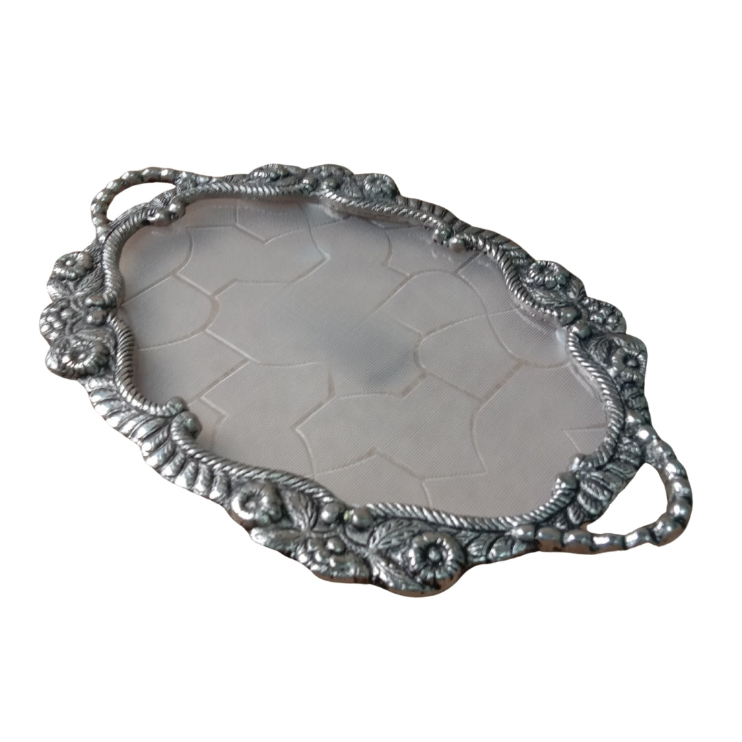 Silver Plated Tray and Glass Set of 2 with Turquoise Velvet Box for Gifting