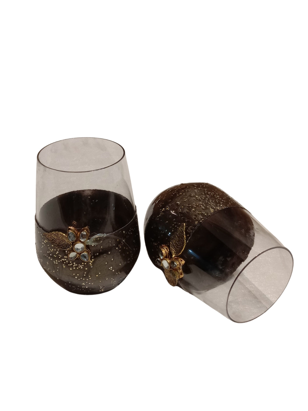 Black Resin Glitter Filigree Glass Set of 6